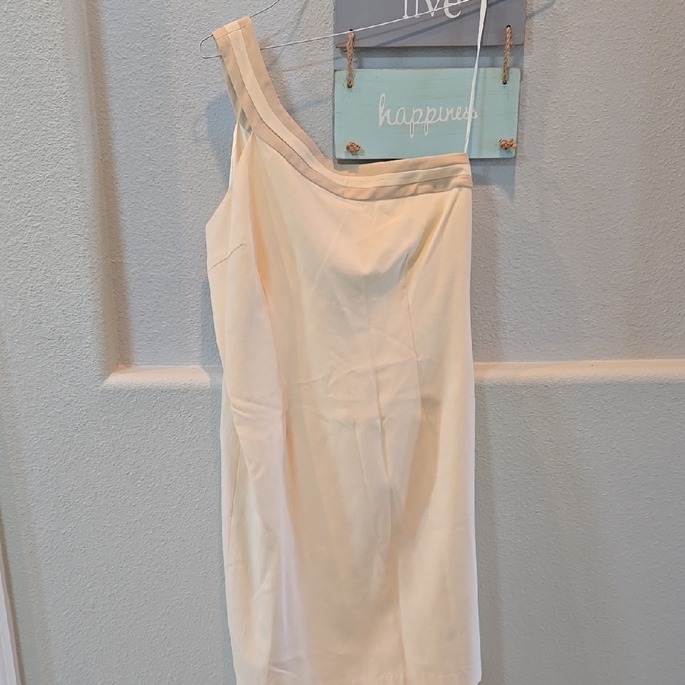 J. McLaughlin Cream Sheath Dress One-Shoulder Cocktail